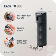 Pepper Spray with Fast Flip-Top Safety & Snap-Clip Keychain