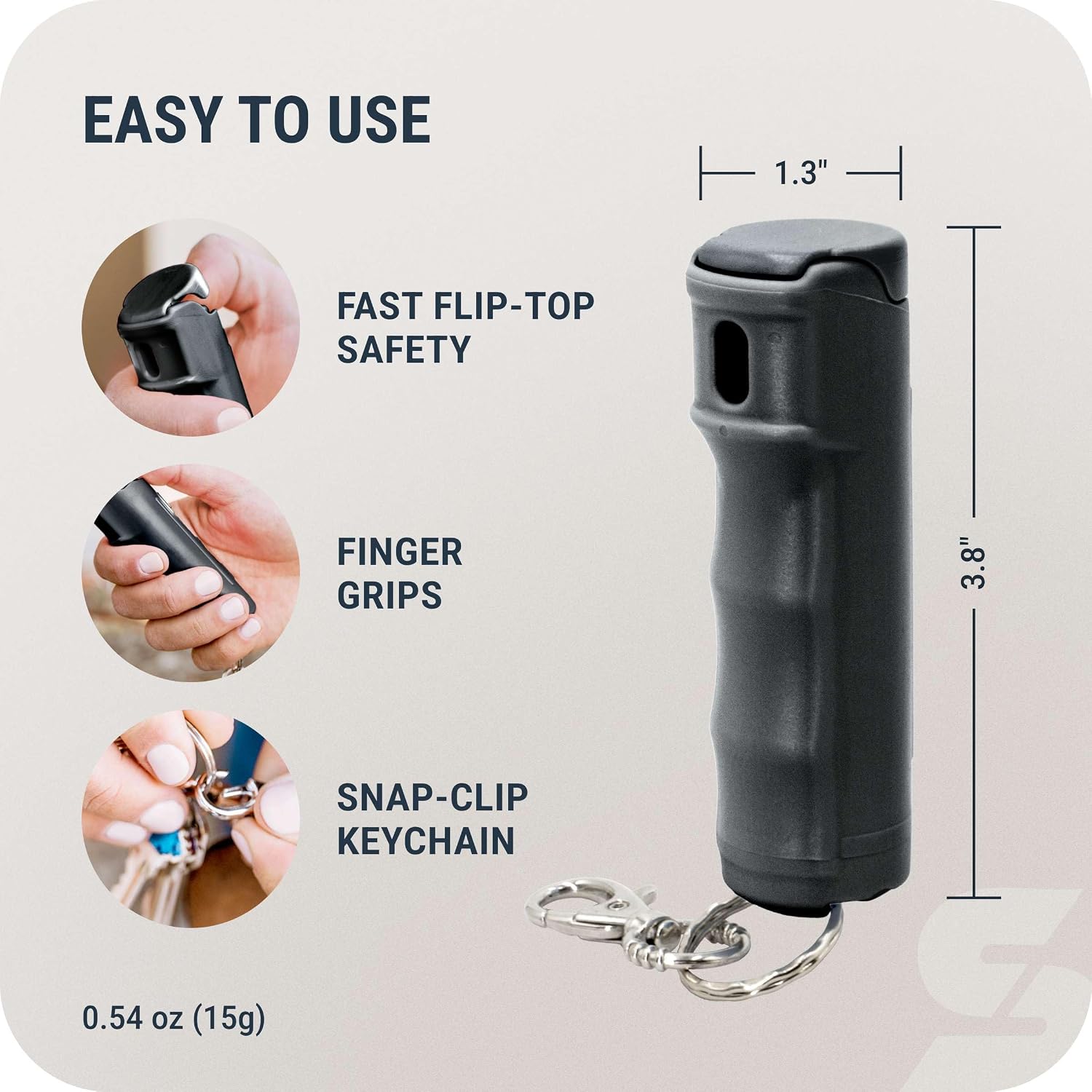 Pepper Spray with Fast Flip-Top Safety & Snap-Clip Keychain