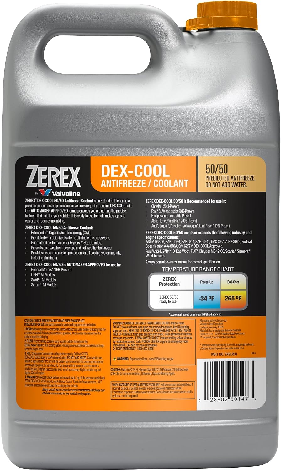50/50 Ready-to-Use Extended-Life Antifreeze Coolant – 1 Gallon
