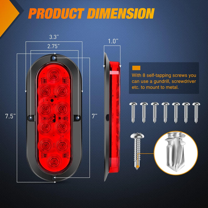 6-Inch Oval LED Trailer Tail Lights – 2 Pack