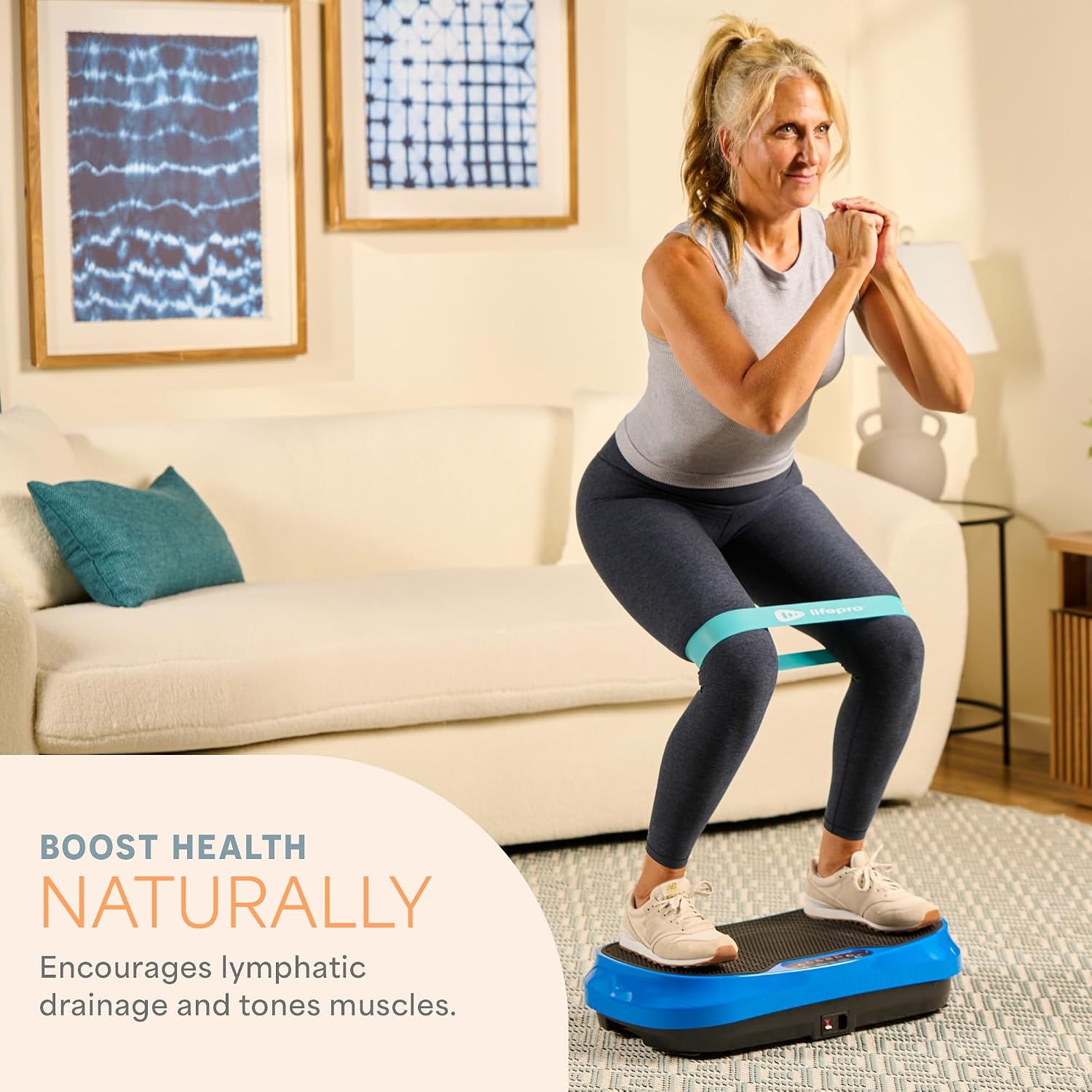 Compact Vibration Plate Exercise Machine with Resistance Bands