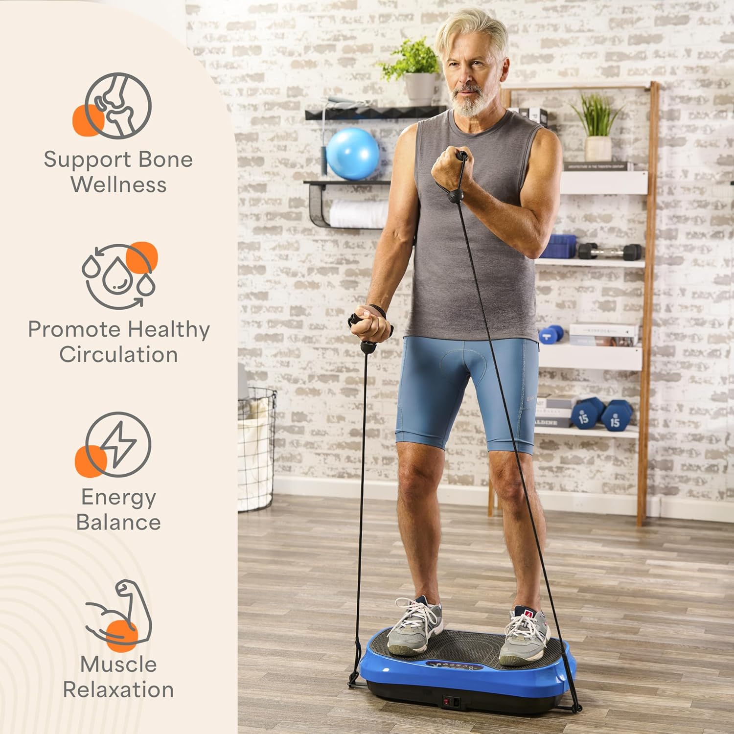 Compact Vibration Plate Exercise Machine with Resistance Bands