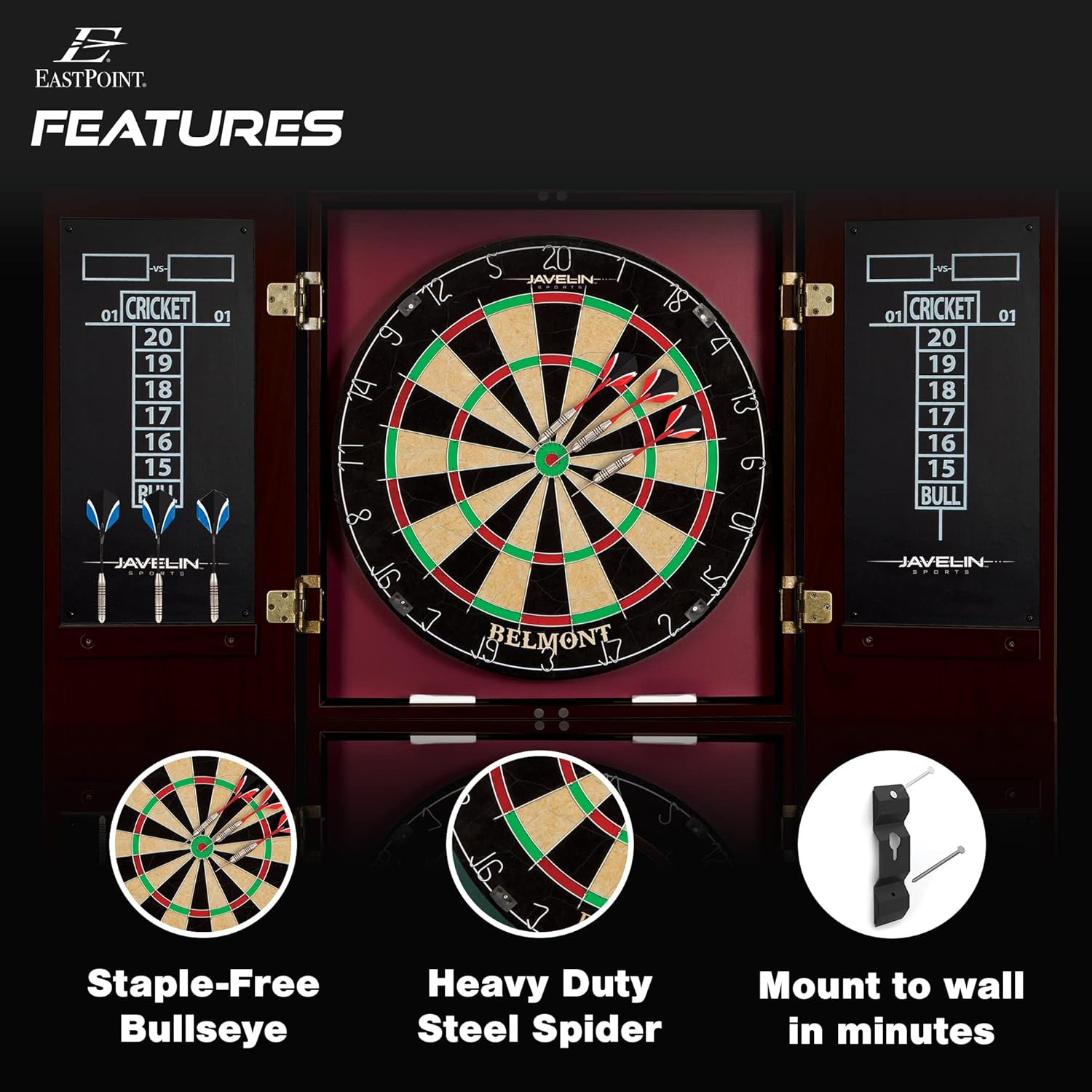 Official Size Dartboard Cabinet Set with Steel Tip Darts