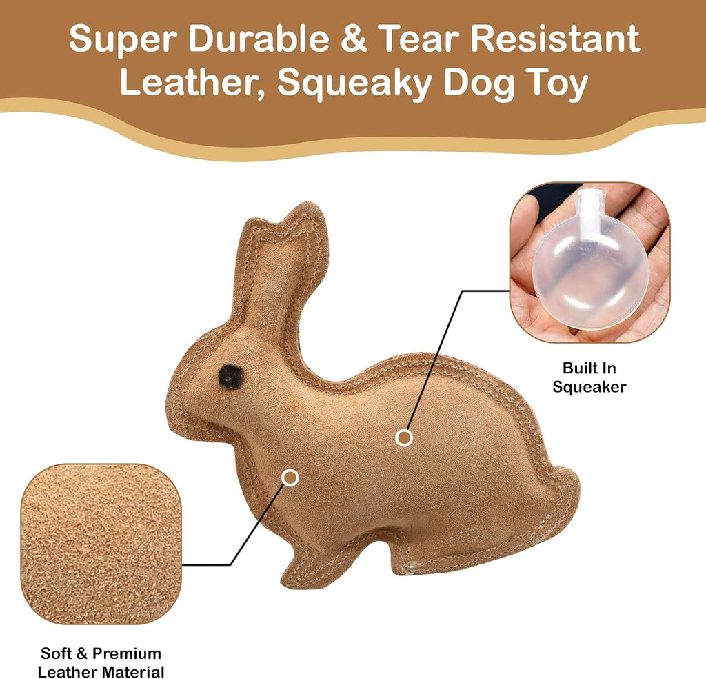 Leather Rabbit Squeaky Dog Toy