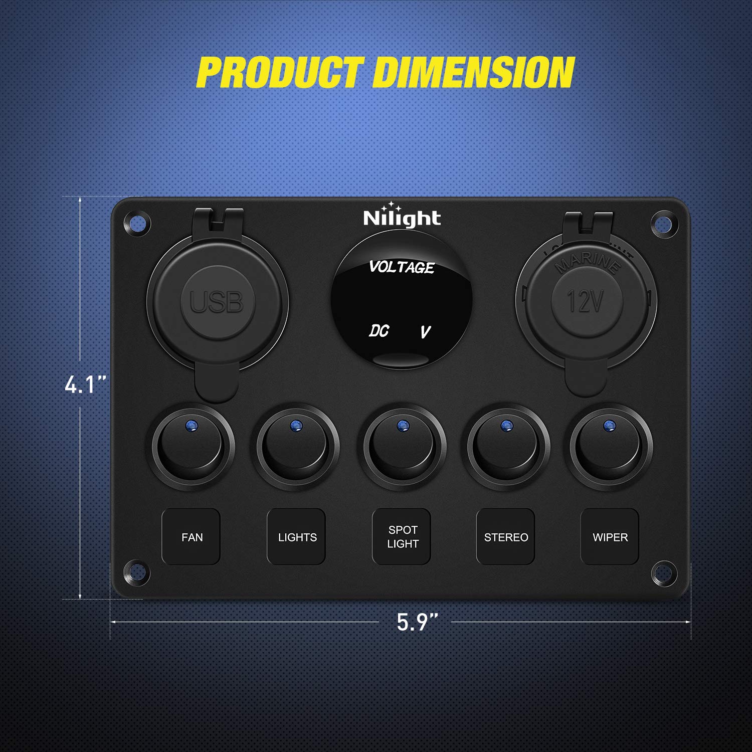 5-Gang Multi-Function Switch Panel with Dual USB Charger