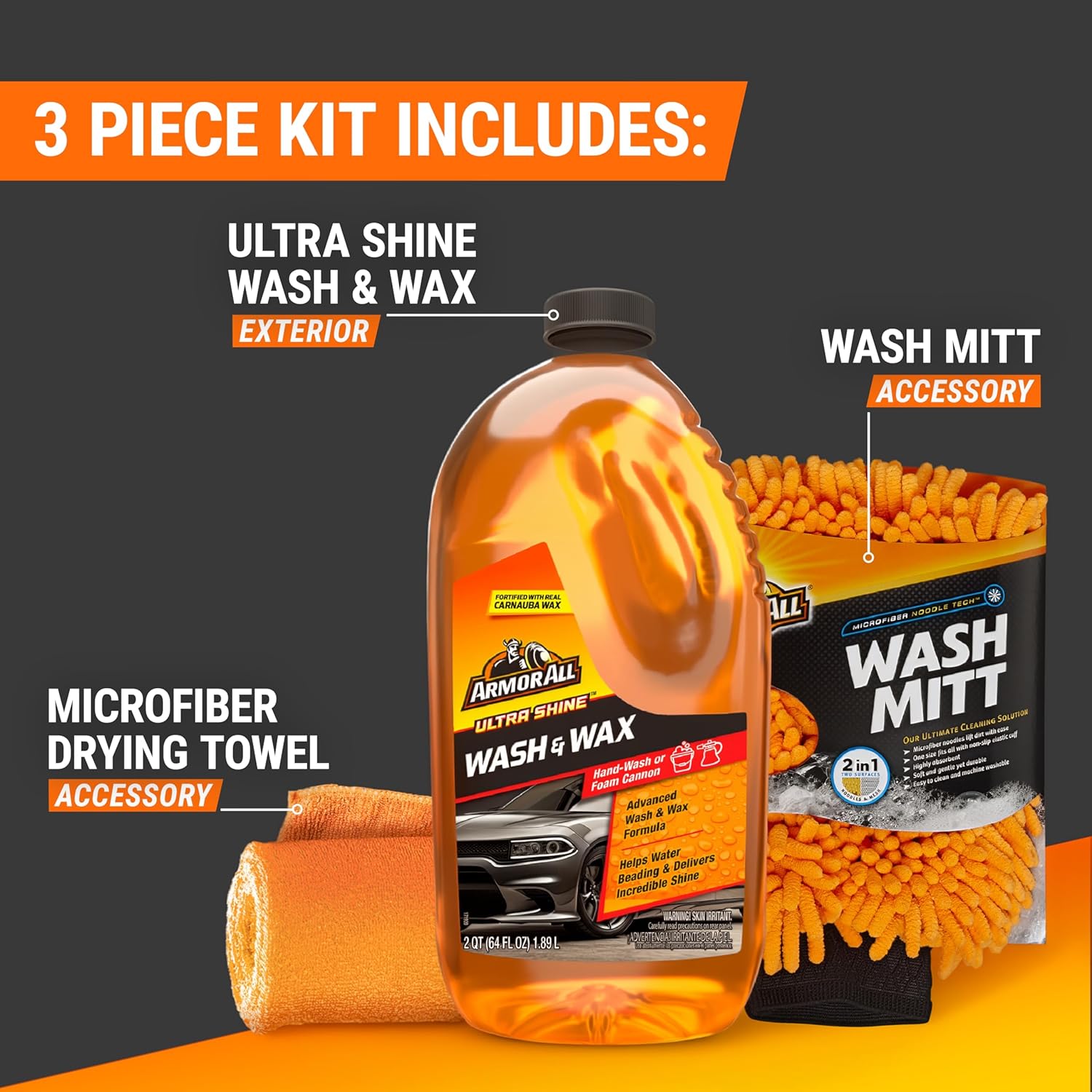 Armor All Car Cleaning Kit – Car Wash Soap, Wash Mitt & Microfiber Towel