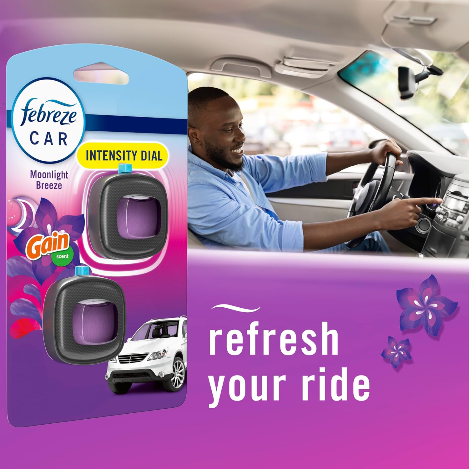 Febreze Car Vent Clips – Gain Moonlight Breeze, 3-Pack + Storage Case