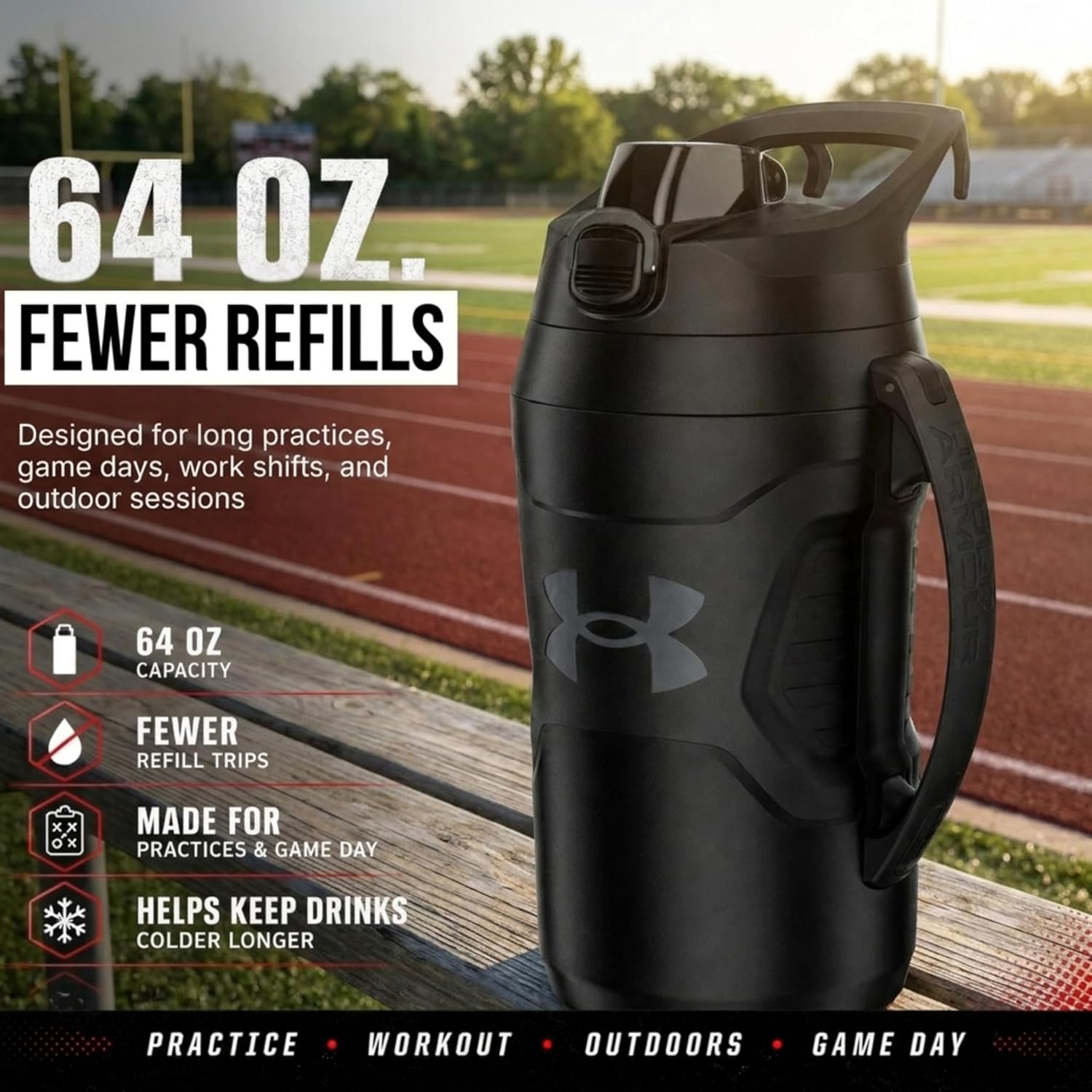 Insulated Half Gallon Sports Water Jug with Handle – 64 oz