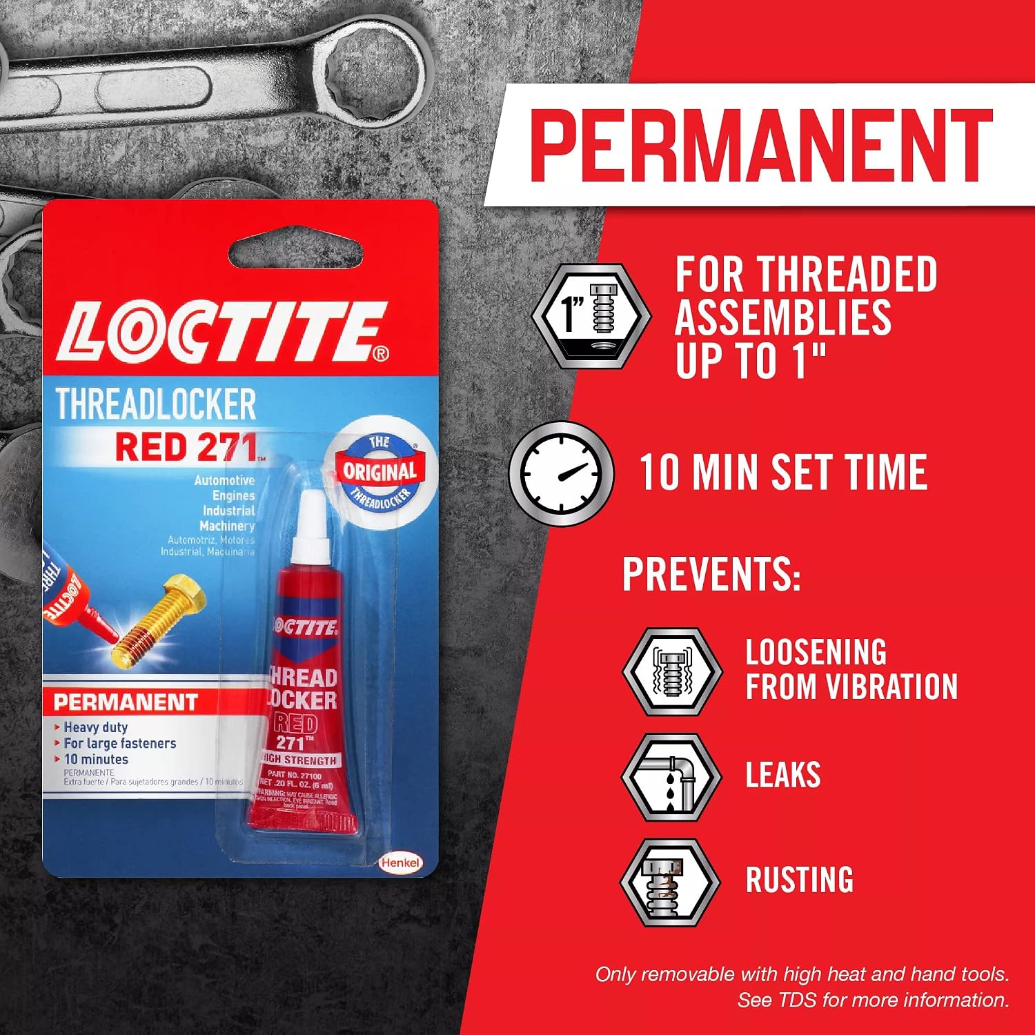 Loctite Threadlocker Red 271 – High-Strength Permanent Threadlocker, 6 mL