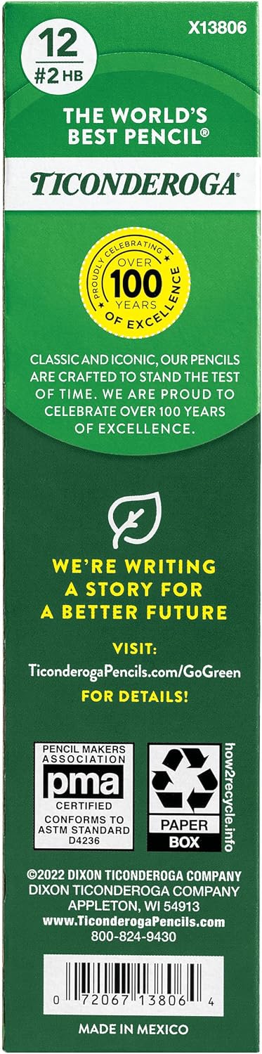 Ticonderoga #2 HB Wood-Cased Pencils, 12 Count