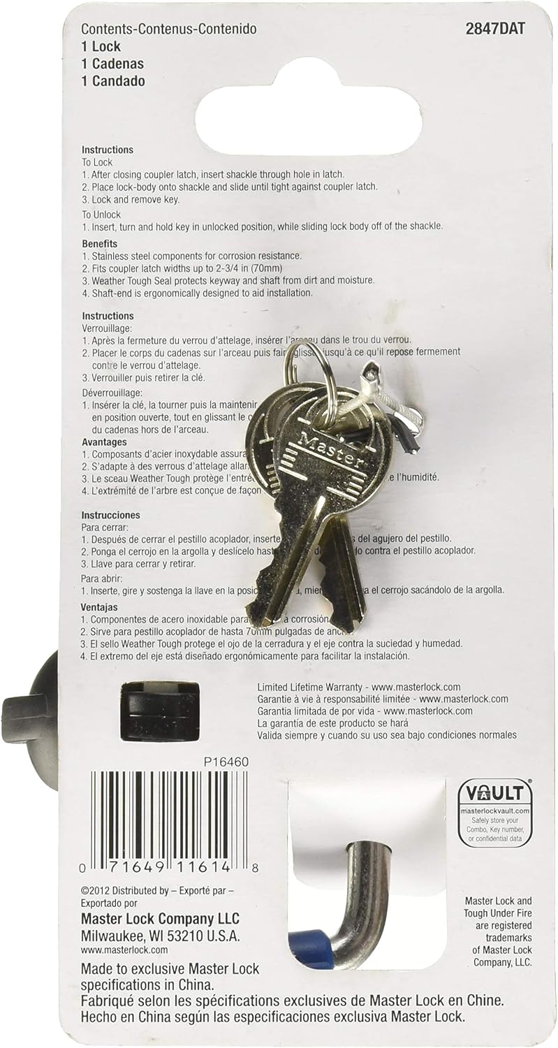 Master Lock 2847DAT Adjustable Stainless Steel Trailer Coupler Lock