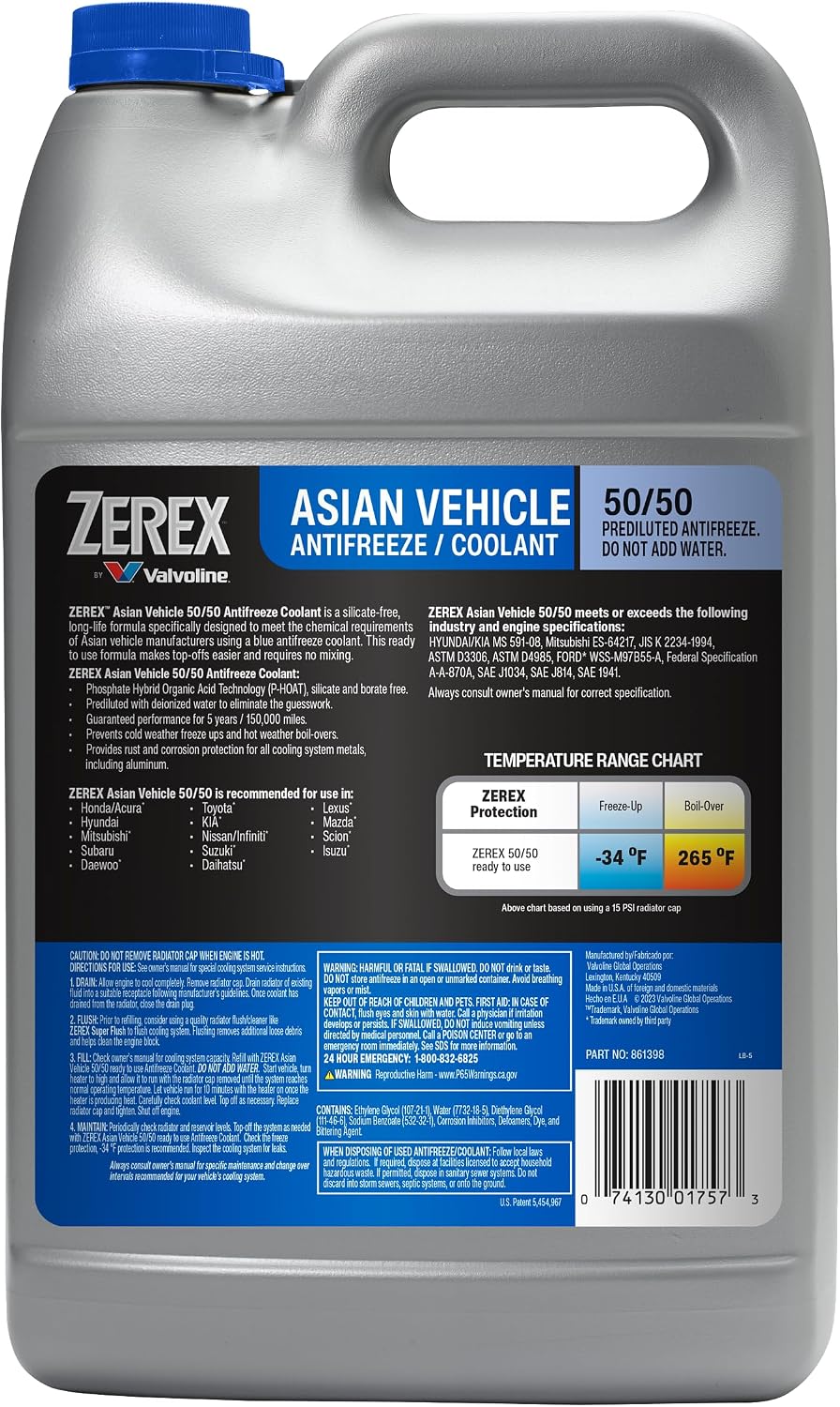 Zerex Asian Vehicle Blue 50/50 Prediluted Antifreeze/Coolant – 1 Gal