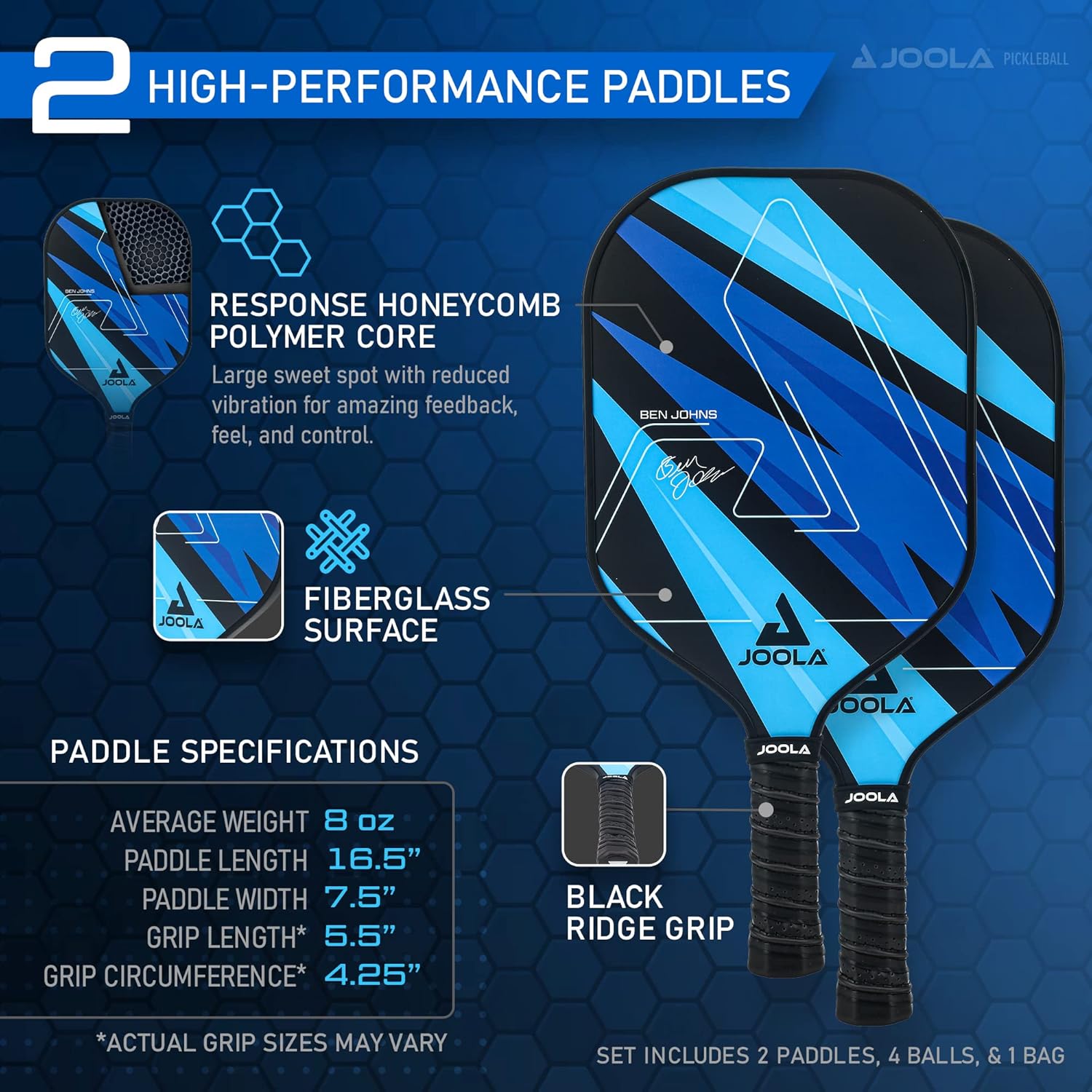 Fiberglass Pickleball Paddle Set with Balls & Carry Bag