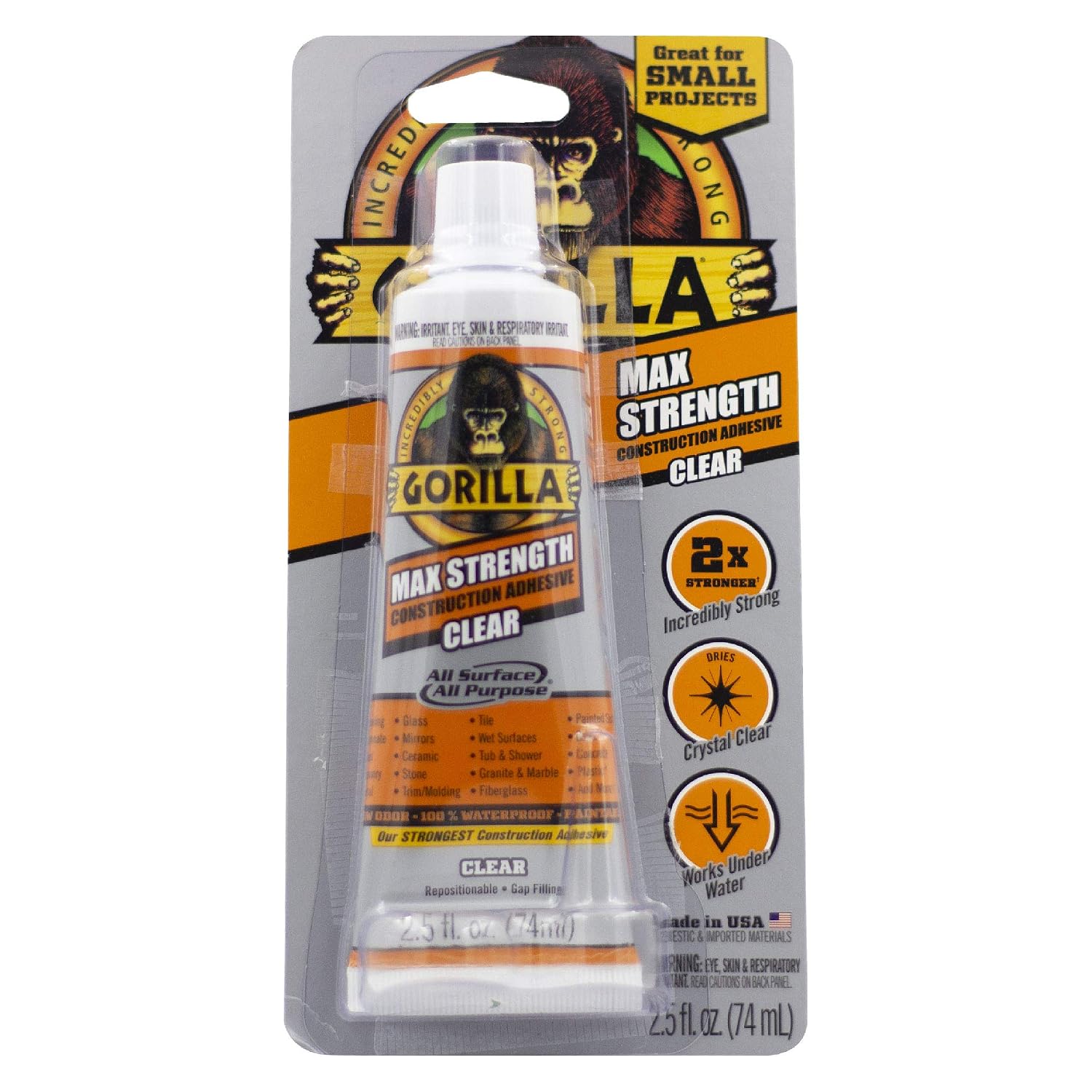 Max Strength Construction Adhesive, Clear, 2.5 oz