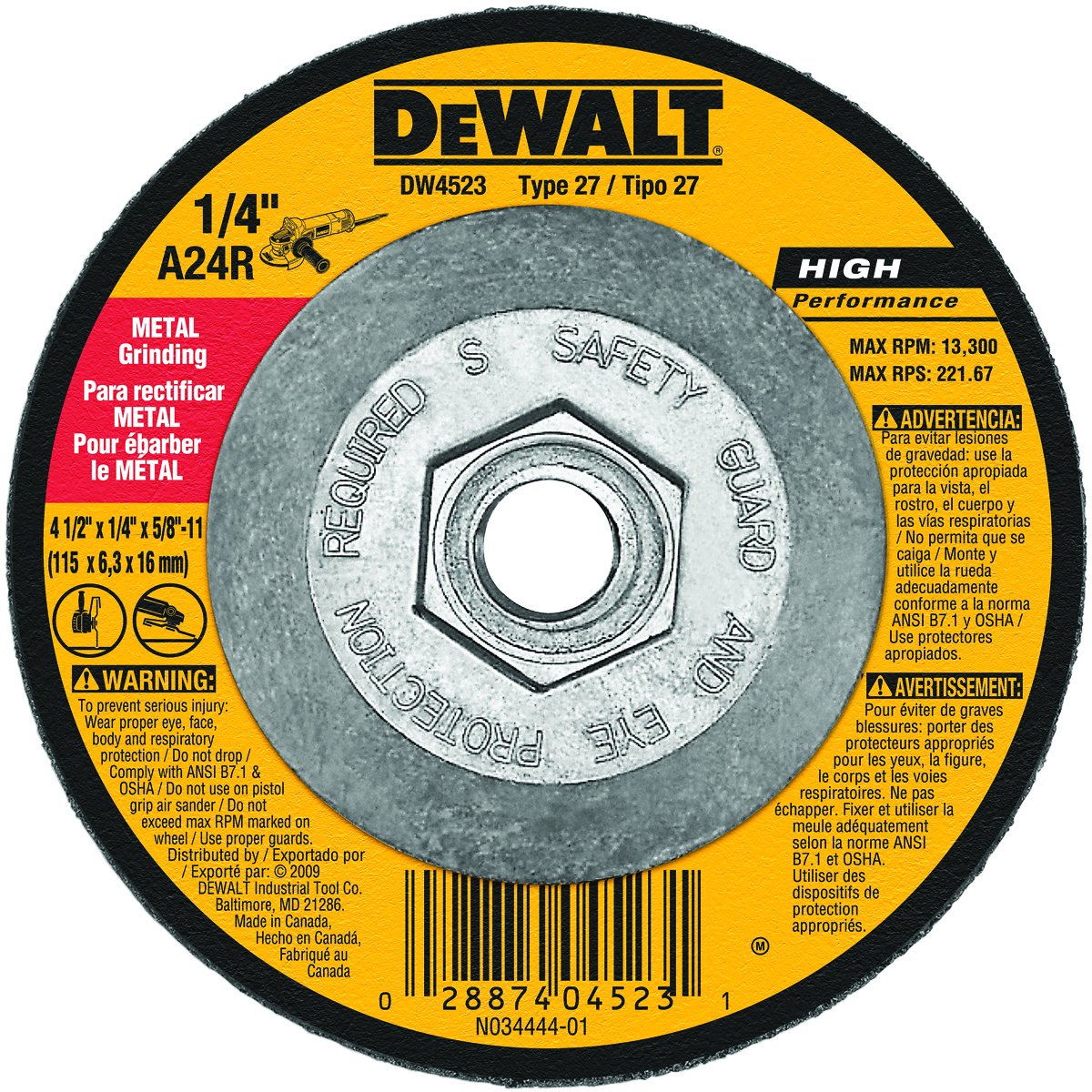 DEWALT 4-1/2" General Purpose Metal Grinding Wheel