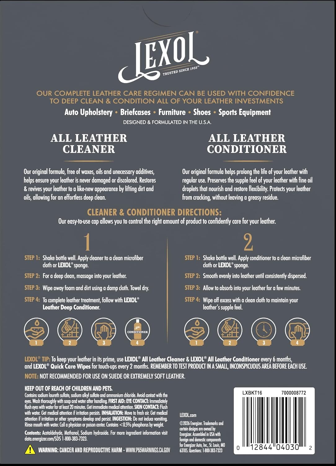 Lexol Leather Cleaner & Conditioner Kit – 2-Step, 16 Oz Each
