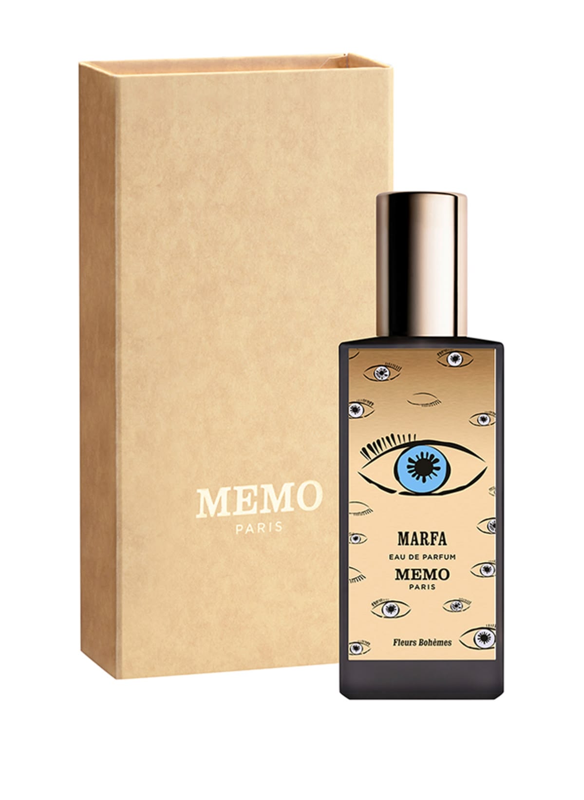 Memo Paris Marfa Eau de Parfum 75ml 2.5 fl oz bottle with eye motif - unisex tuberose niche perfume