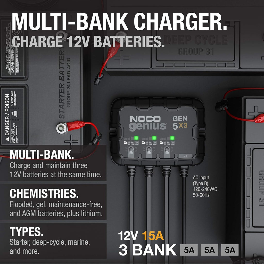 3-Bank 15A Onboard Marine Battery Charger