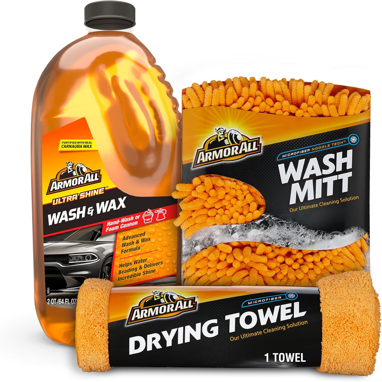Armor All Car Cleaning Kit – Car Wash Soap, Wash Mitt & Microfiber Towel