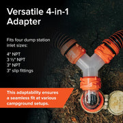 Clear RV Sewer Hose Elbow with 4-in-1 Adapter
