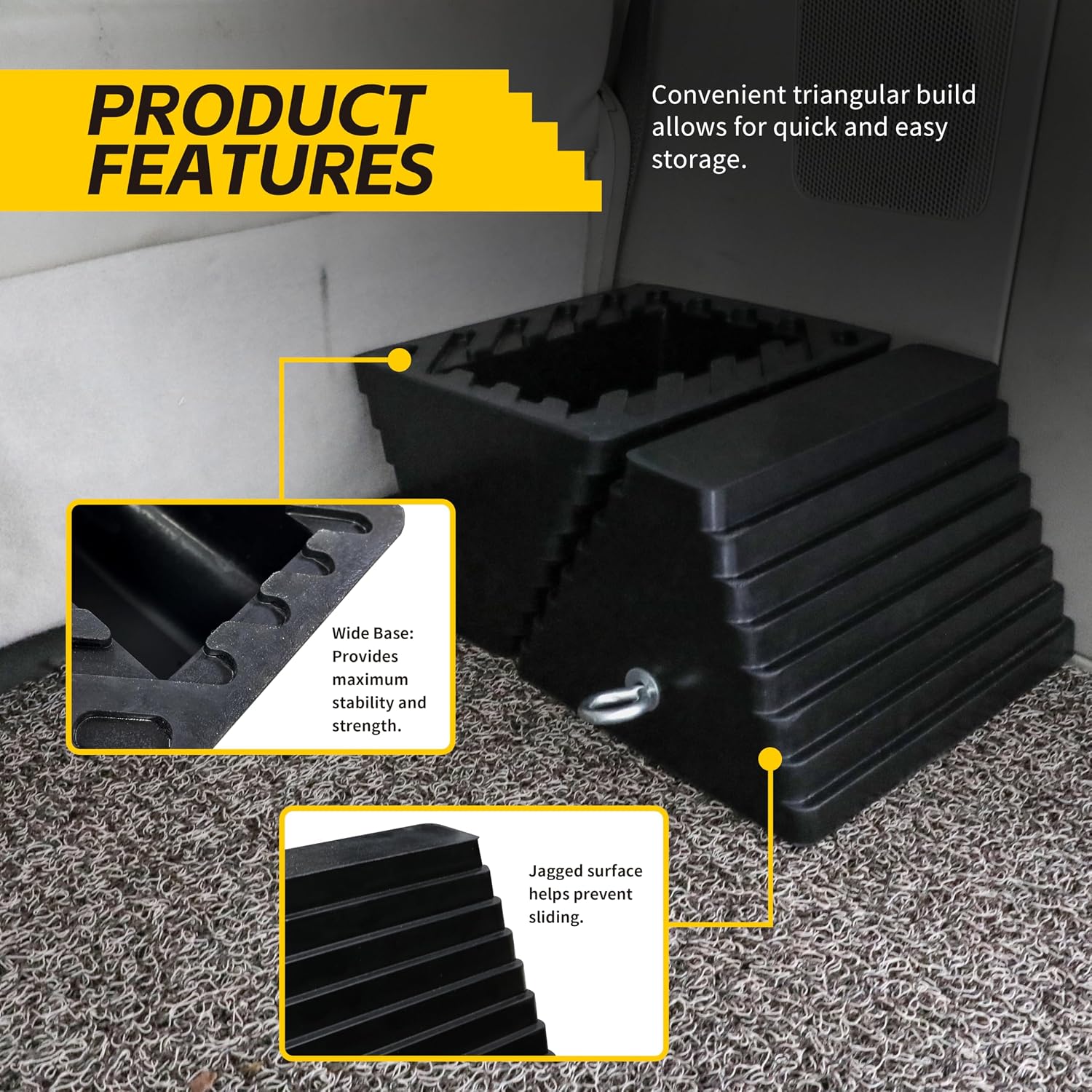 MaxxHaul Rubber Wheel Chocks – Heavy-Duty 2-Pack, 10" x 8" x 6"