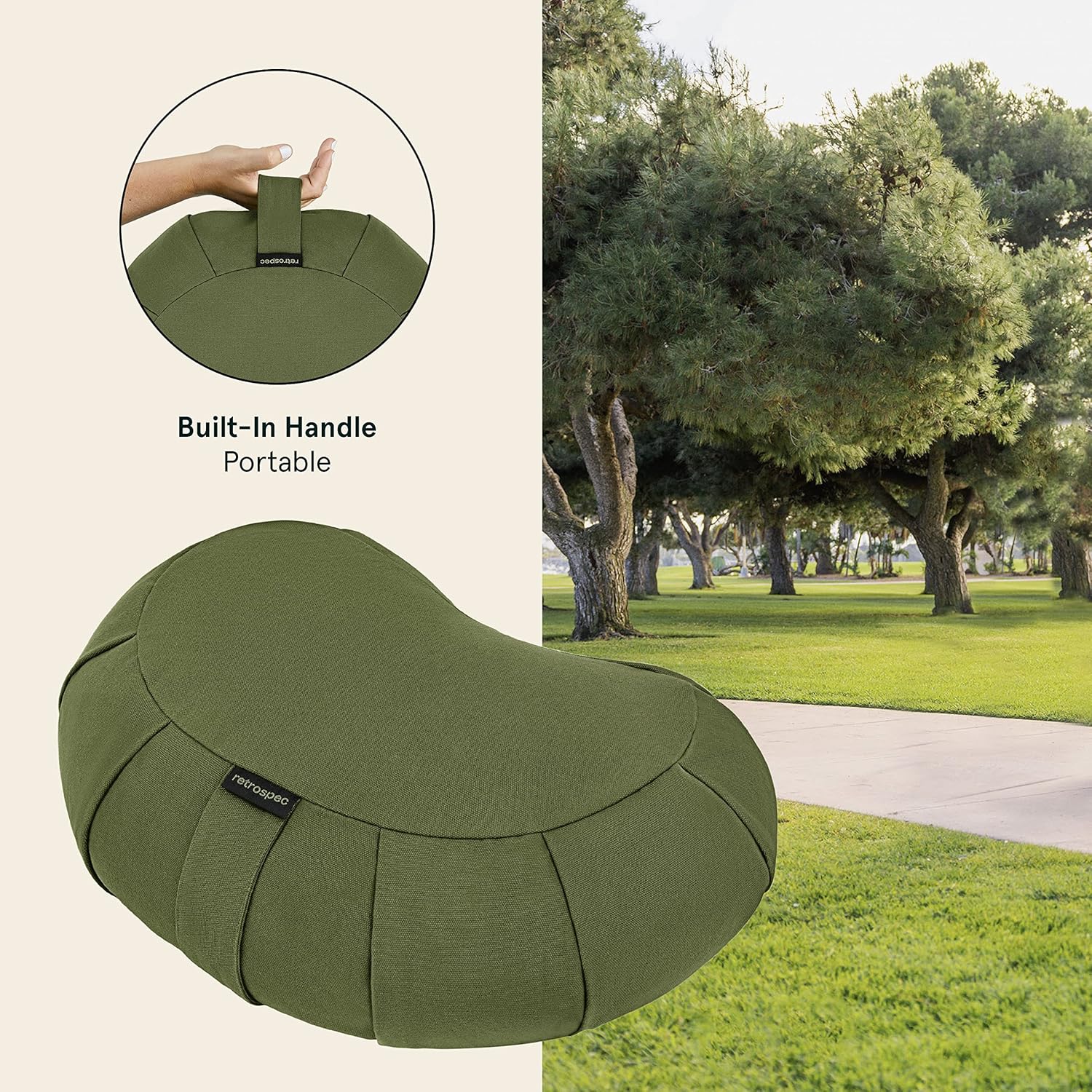 Crescent Meditation Cushion with Buckwheat Hull Fill