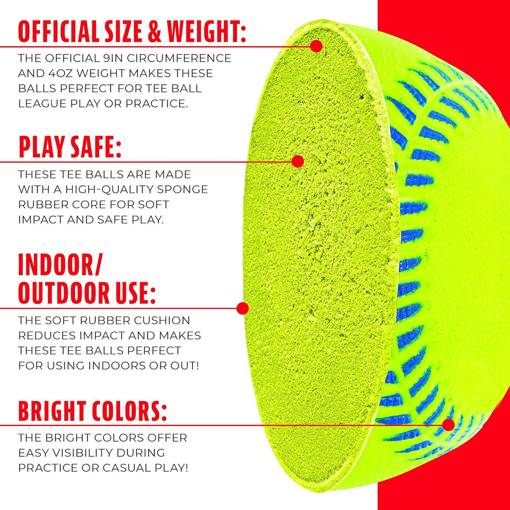 Neon Rubber Teeball for Youth Baseball & Softball