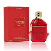 Dumont Nitro Red Eau de Parfum 100ml 3.4 oz red perfume bottle with gold cap and red box