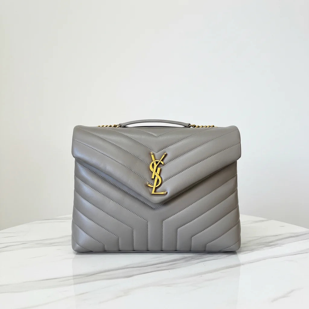 Saint Laurent Loulou Medium Shoulder Bag — Beige Quilted Leather