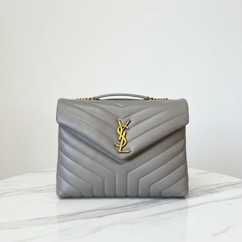 Saint Laurent Loulou Medium Shoulder Bag — Beige Quilted Leather