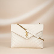 Saint Laurent Loulou Medium Shoulder Bag — Beige Quilted Leather