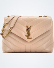Saint Laurent Loulou Medium Shoulder Bag — Beige Quilted Leather