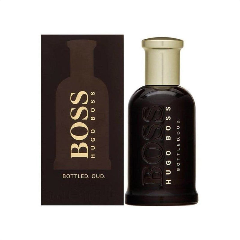 Hugo Boss Boss Bottled Oud Eau de Parfum 100ml 3.4 oz dark brown bottle with gold cap and brown box