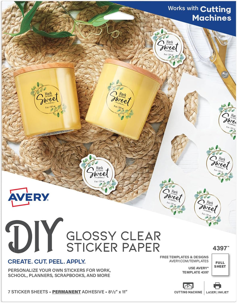 Avery Printable Sticker Paper 8.5" x 11" – Glossy Clear