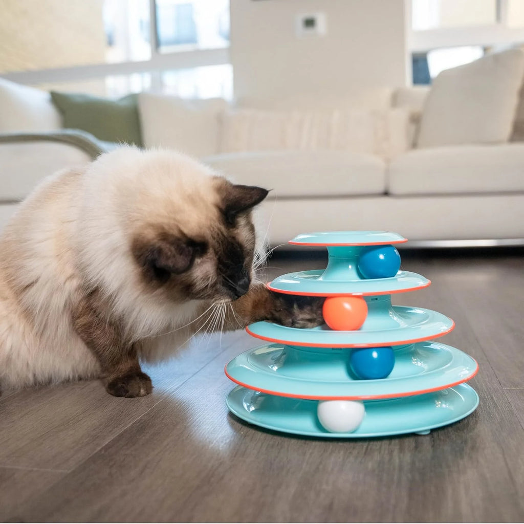 4-Tier Interactive Cat Track Tower with Rolling Balls