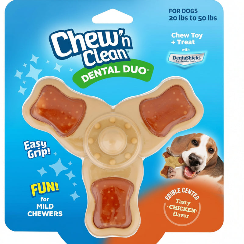 Chicken Flavor Tri-Point Dental Dog Chew Toy – Medium