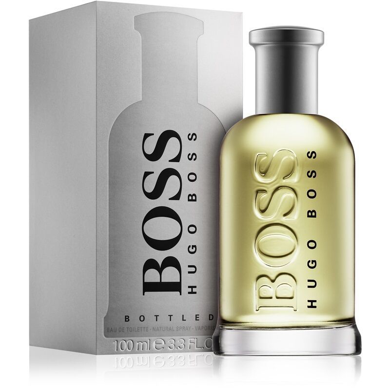 Hugo Boss Boss Bottled Eau de Toilette 100ml 3.3 oz amber glass bottle with silver cap and grey box