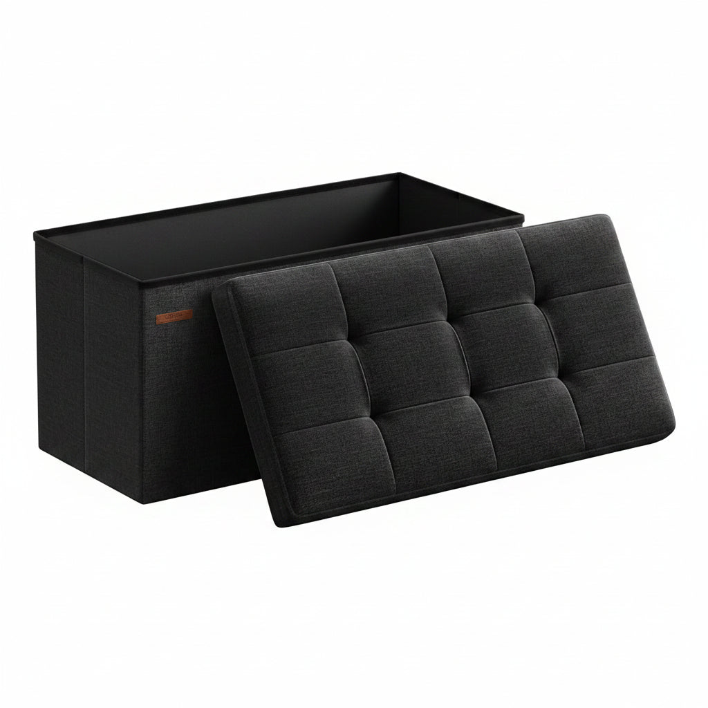 Foldable Storage Ottoman Bench Black