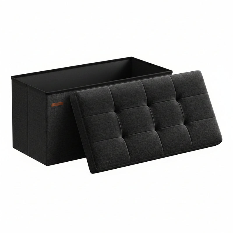 Foldable Storage Ottoman Bench Black