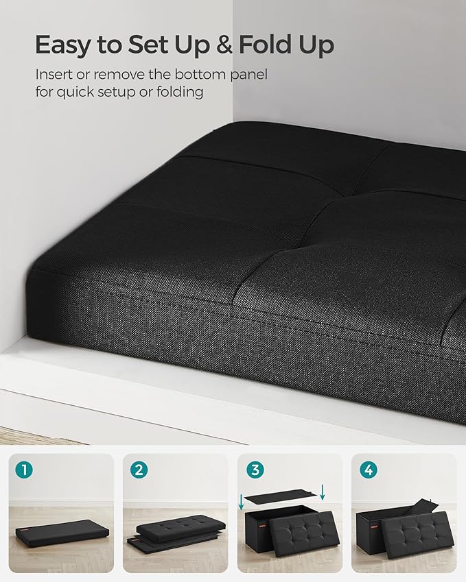 Foldable Storage Ottoman Bench Black