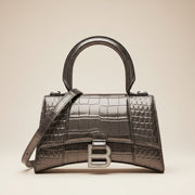 Balenciaga Hourglass XS top handle bag in croc-embossed leather with B logo buckle and detachable shoulder strap