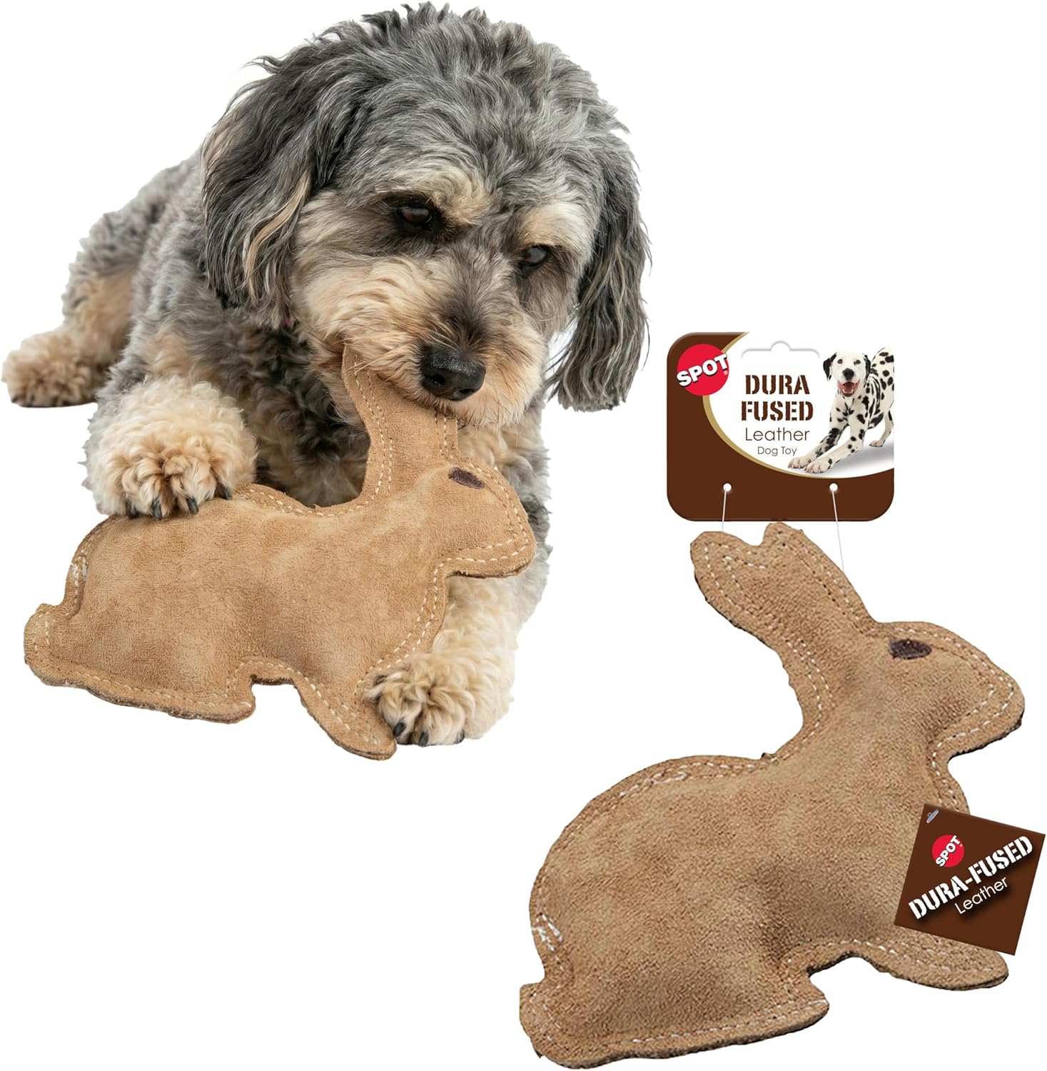 Leather Rabbit Squeaky Dog Toy