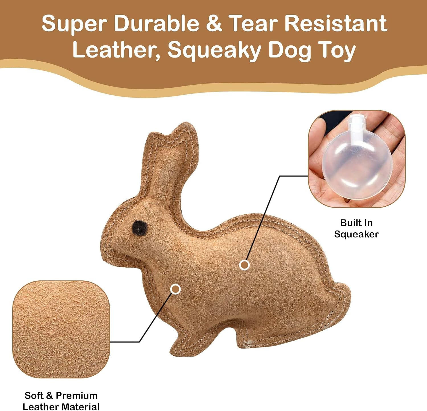 Leather Rabbit Squeaky Dog Toy