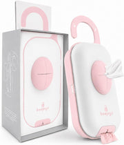 Keepigo 3-in-1 diaper bag wipe dispenser and diaper organizer hooked onto a stroller, portable baby wipe holder for travel