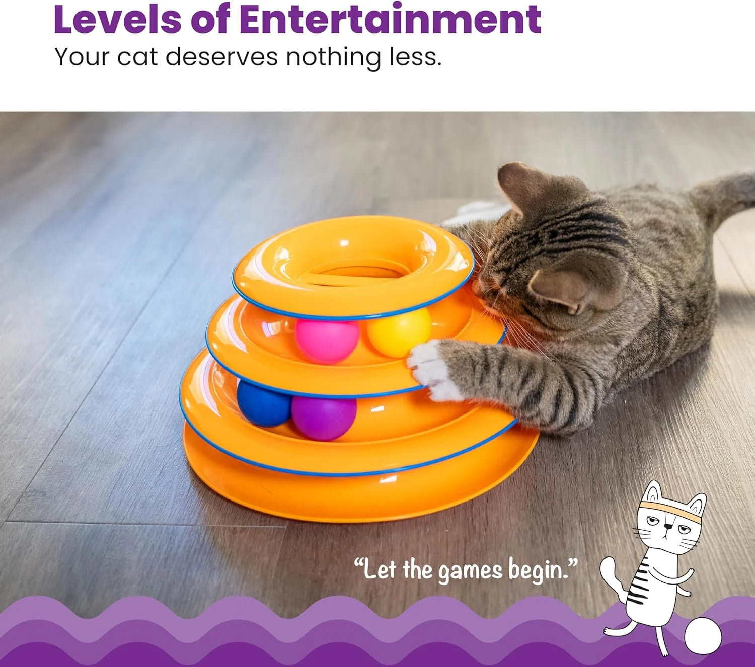 3-Level Interactive Cat Track Tower Toy with 6 Rolling Balls