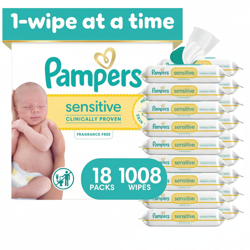 Sensitive Fragrance-Free Baby Wipes – 1008 Count, 18 Flip-Top Packs