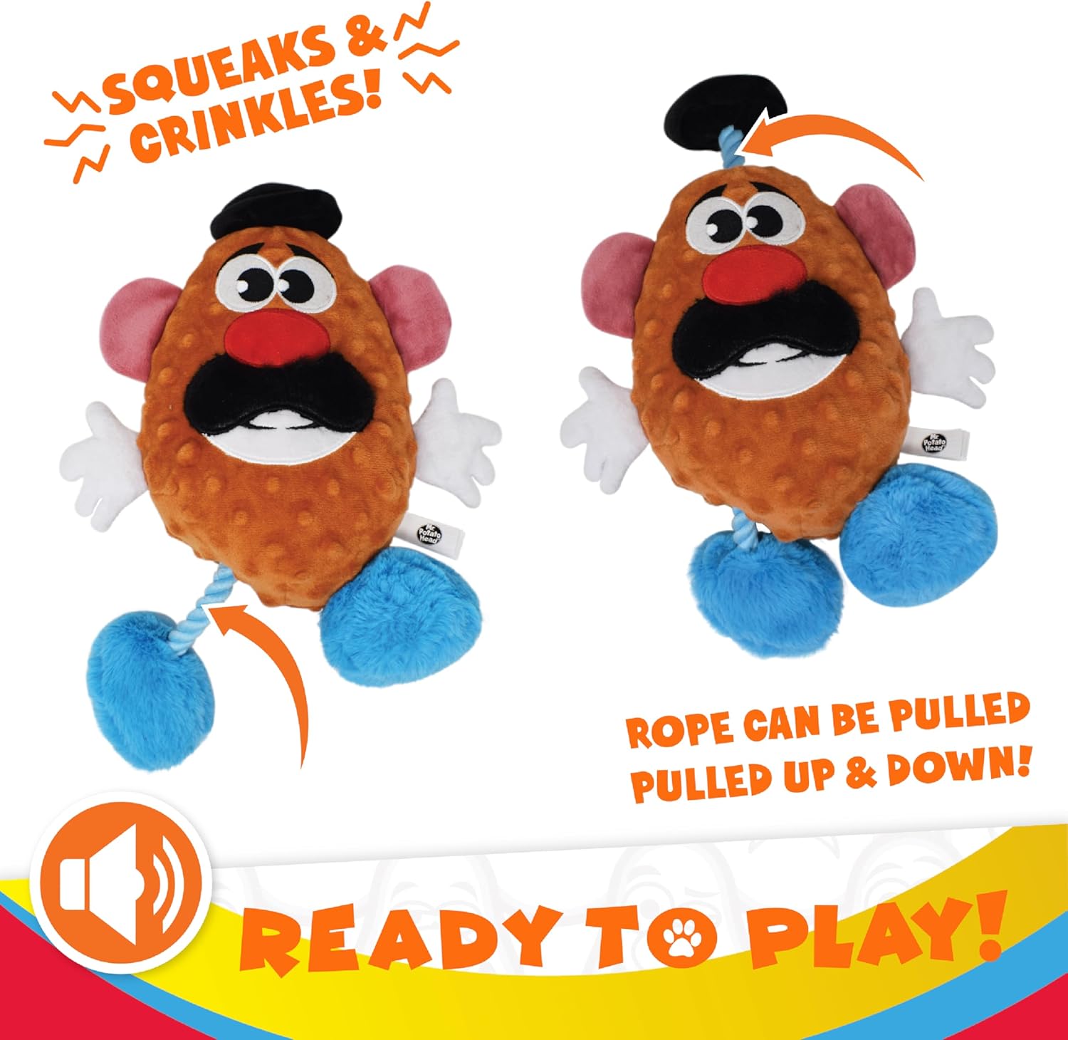 Squeak & Crinkle Plush Dog Toy with Rope