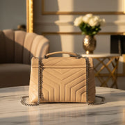 Saint Laurent Loulou Medium Shoulder Bag — Beige Quilted Leather