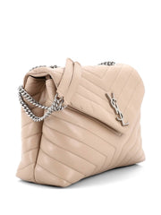 Saint Laurent Loulou Medium Shoulder Bag — Beige Quilted Leather