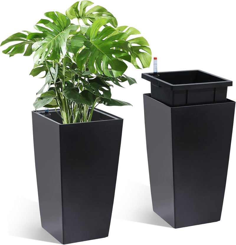 Tall Black Planter Set